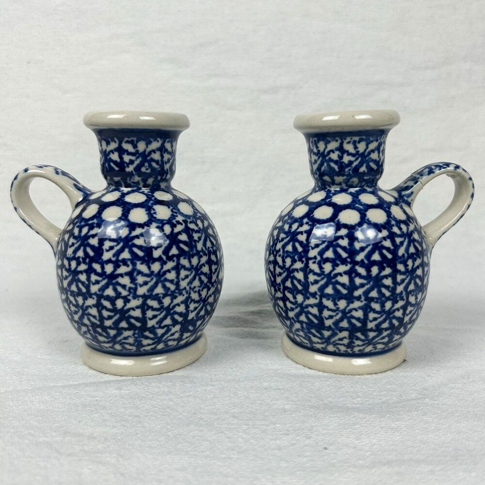 Vntg Authentic Polish Pottery Ceramika Artystyczna Candle Holder Pair GAT 1